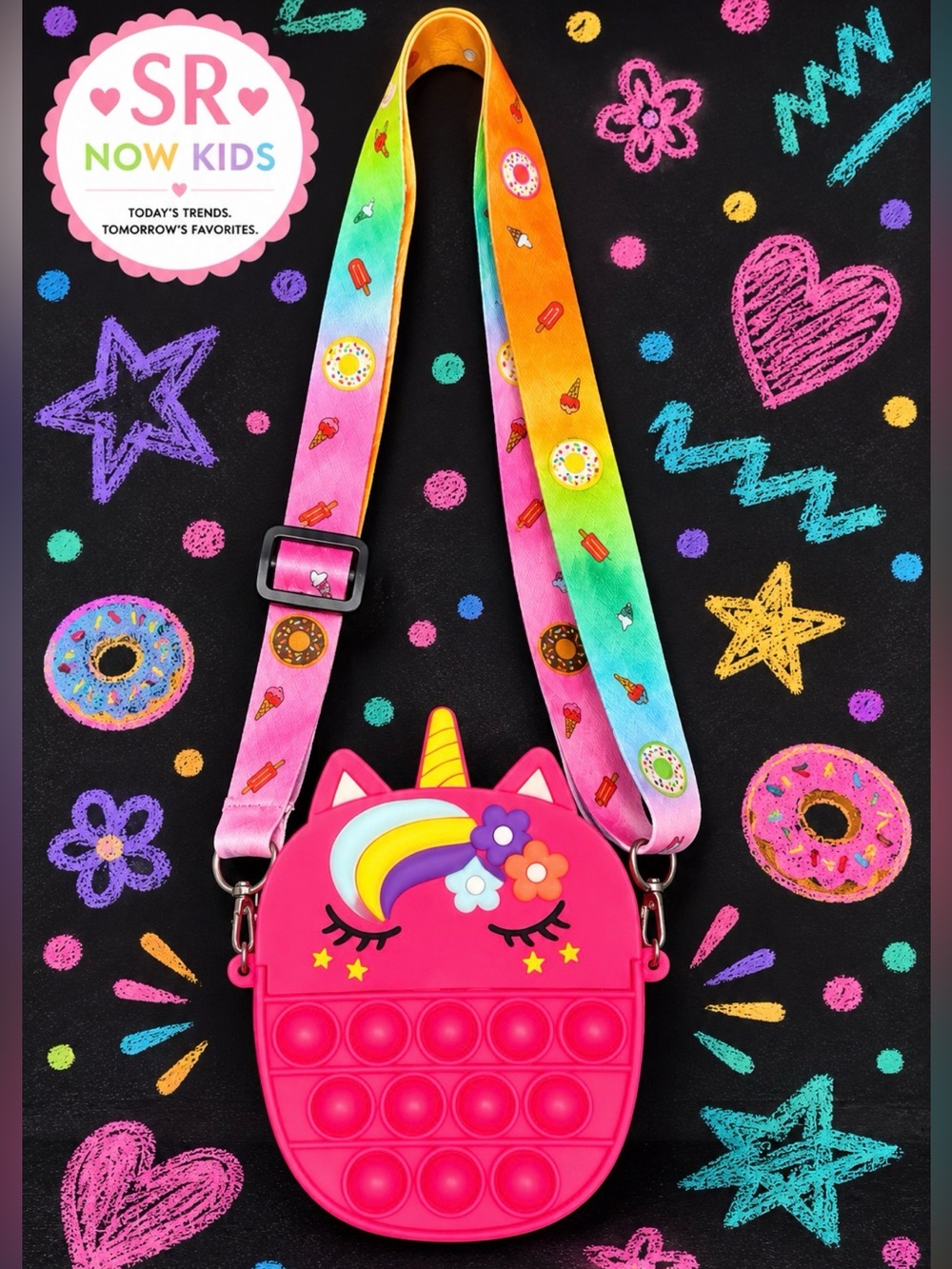 Kids Unicorn Pop It Crossbody Purse Pink Silicone Shoulder Bag Adjustable Strap
